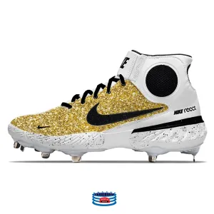 "Gold Glitter" Nike Alpha Huarache Elite 3 Mid Cleats by Stadium Custom Kicks