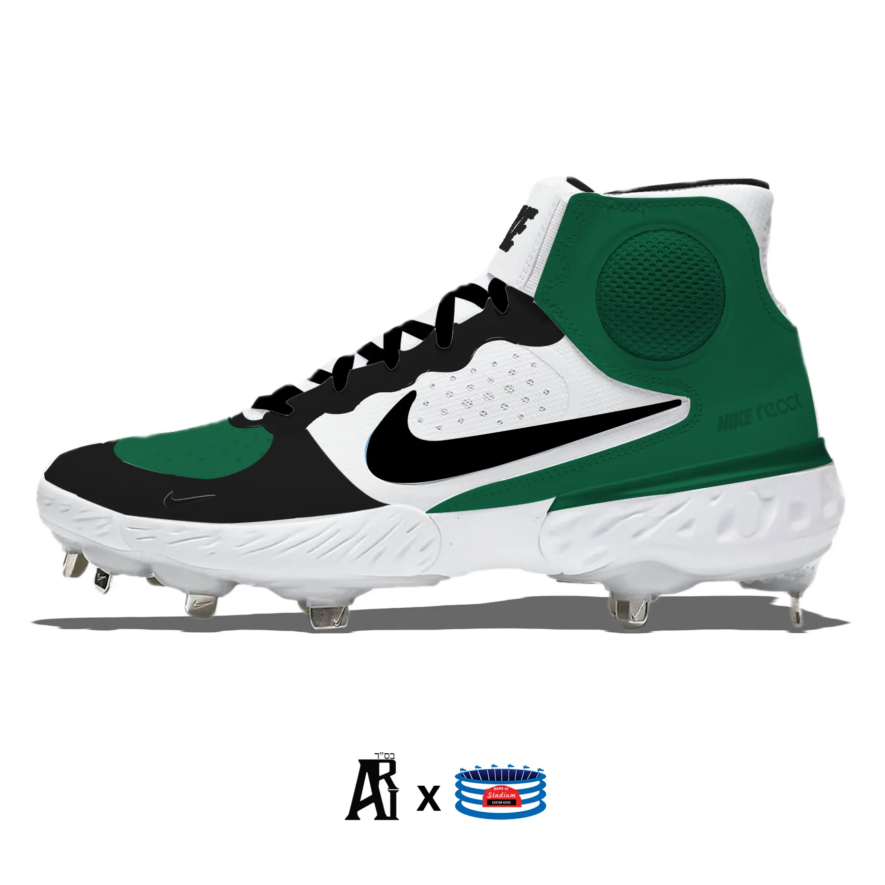 "Pine Green" Nike Alpha Huarache Elite 3 Mid Cleats by Stadium Custom Kicks