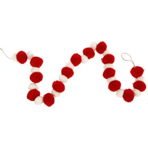 Red & White Pom Pom Garland