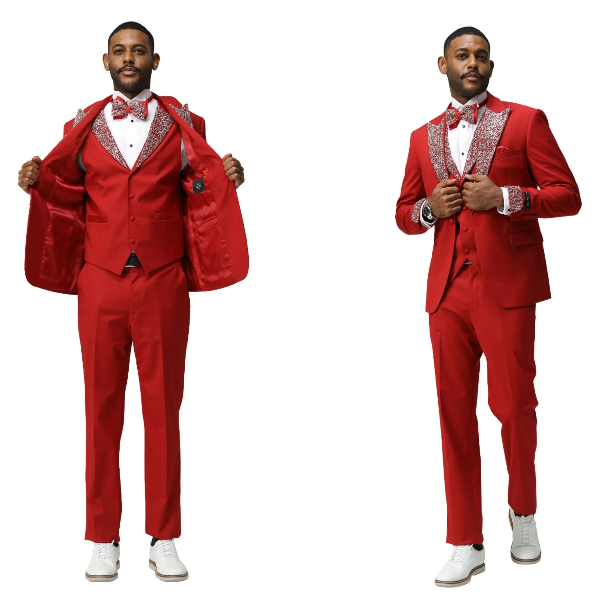 Red Sequin Lapel Three-Piece Prom Tuxedo