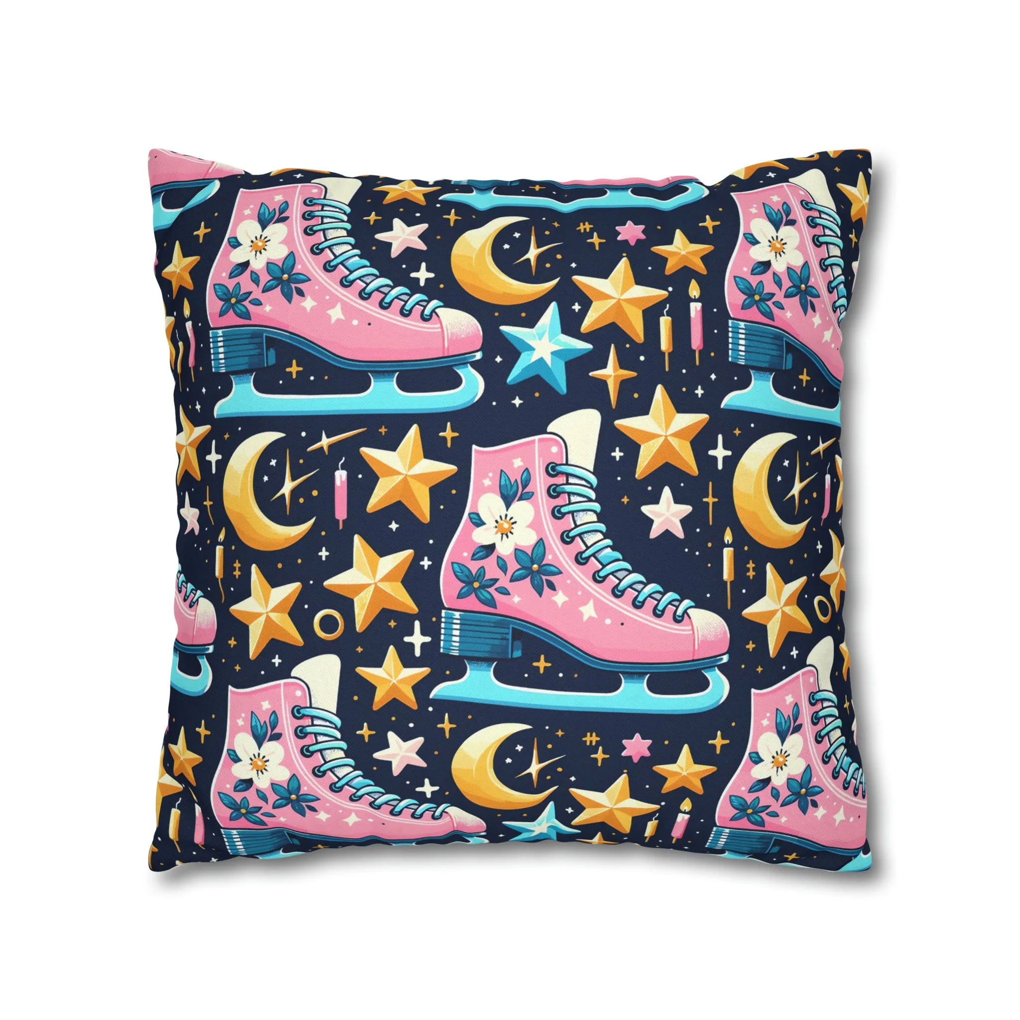 Roller Skates Pillowcase, 80s Vintage Retro Skates Pink Pillow Cover