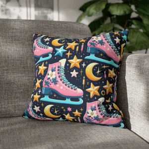 Roller Skates Pillowcase, 80s Vintage Retro Skates Pink Pillow Cover
