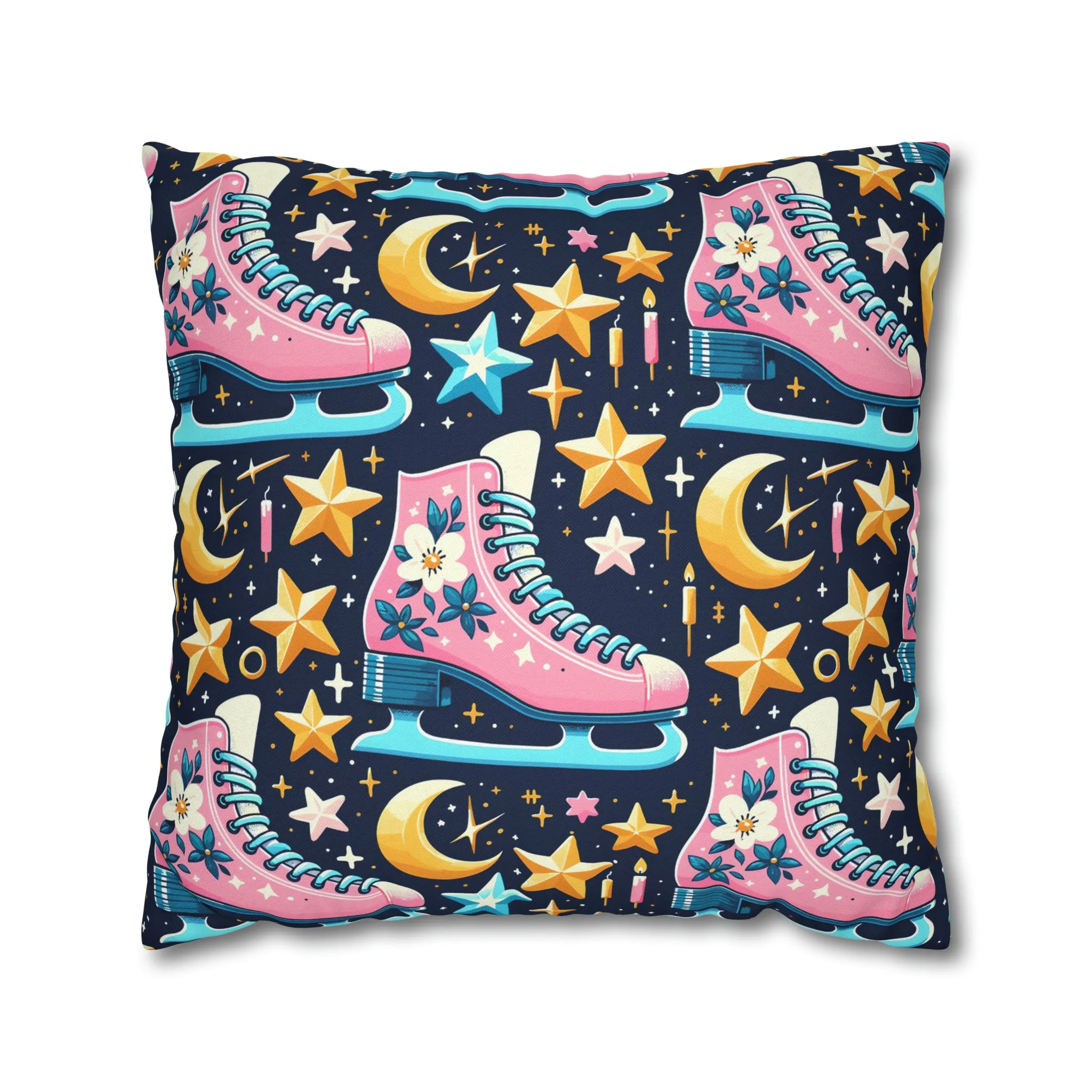 Roller Skates Pillowcase, 80s Vintage Retro Skates Pink Pillow Cover