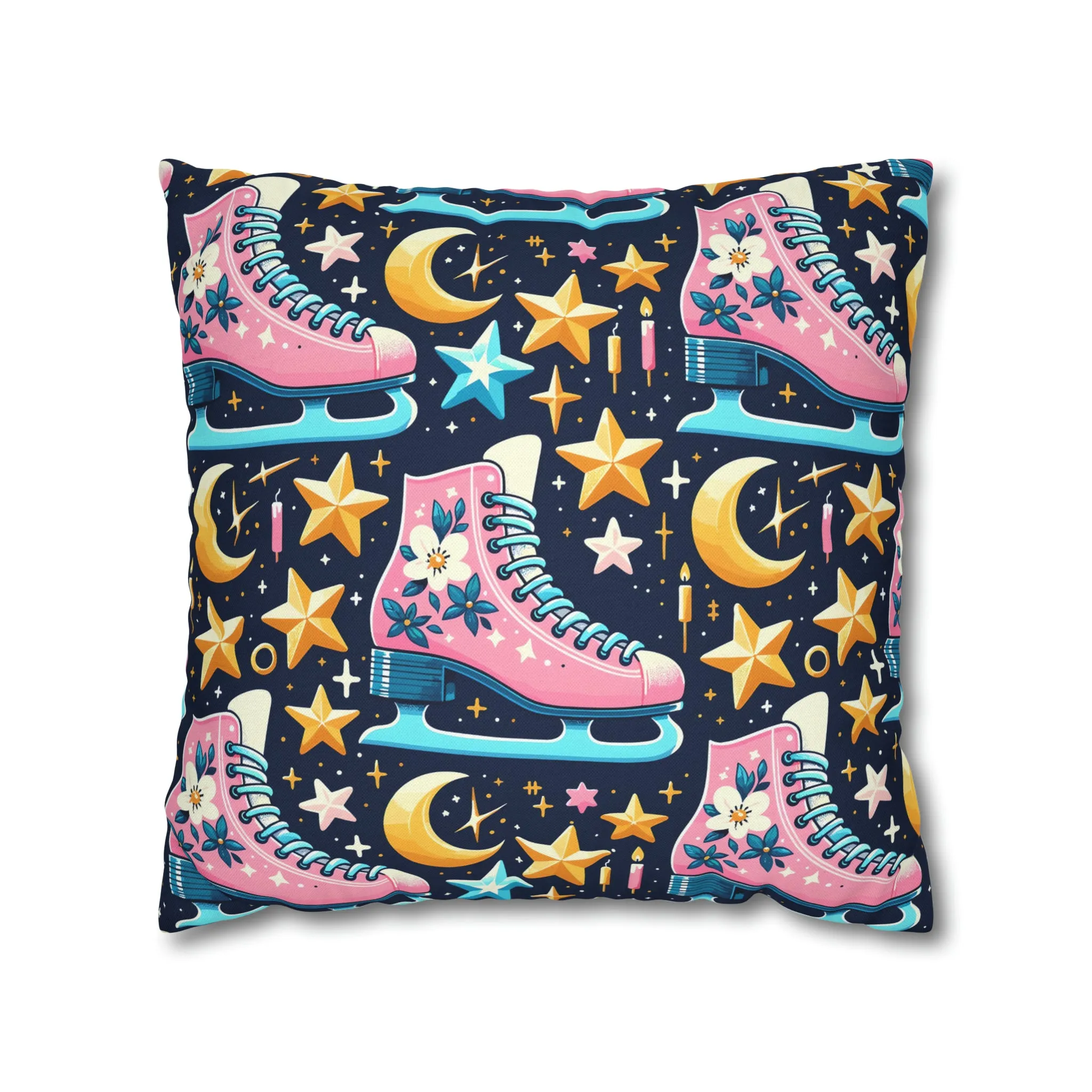 Roller Skates Pillowcase, 80s Vintage Retro Skates Pink Pillow Cover