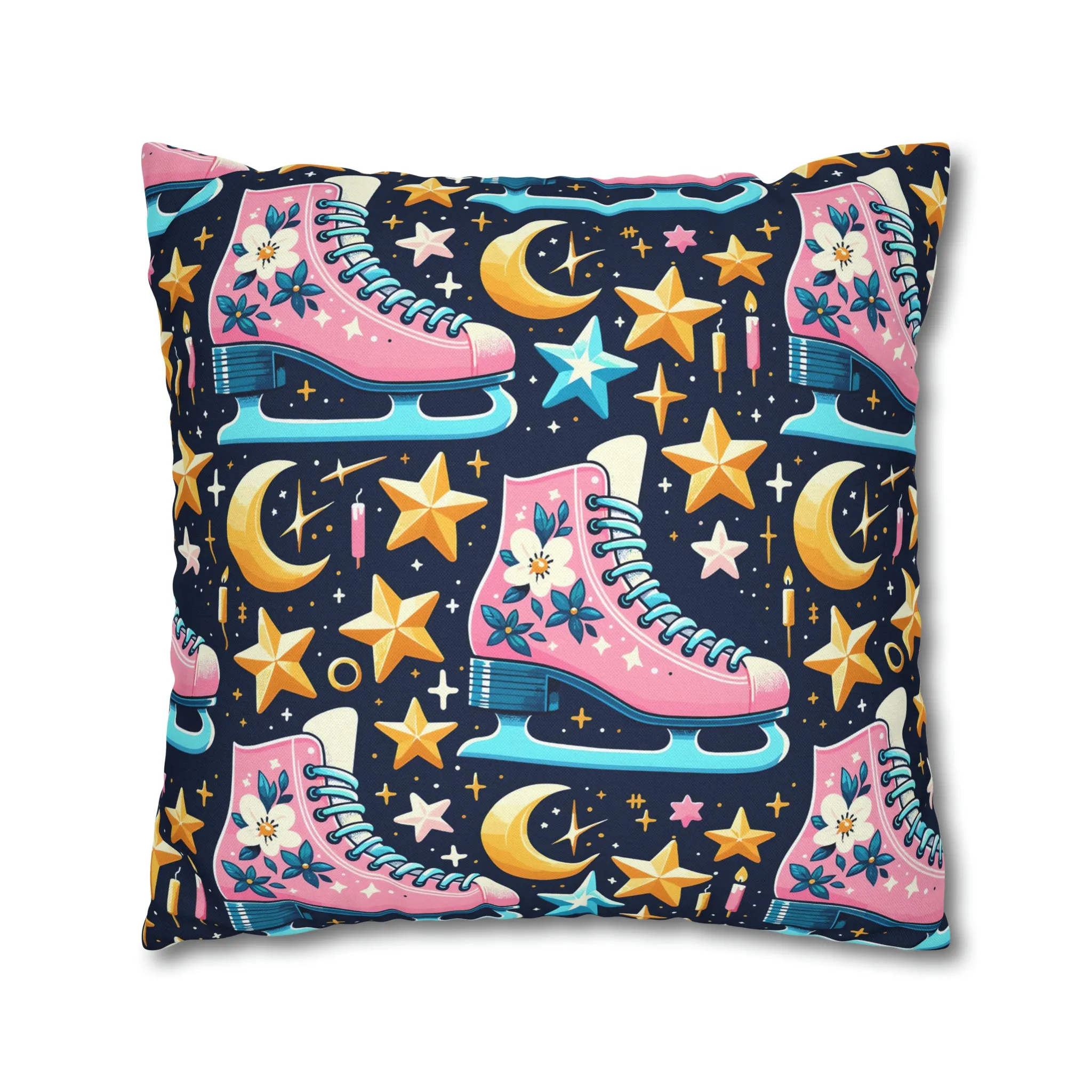 Roller Skates Pillowcase, 80s Vintage Retro Skates Pink Pillow Cover