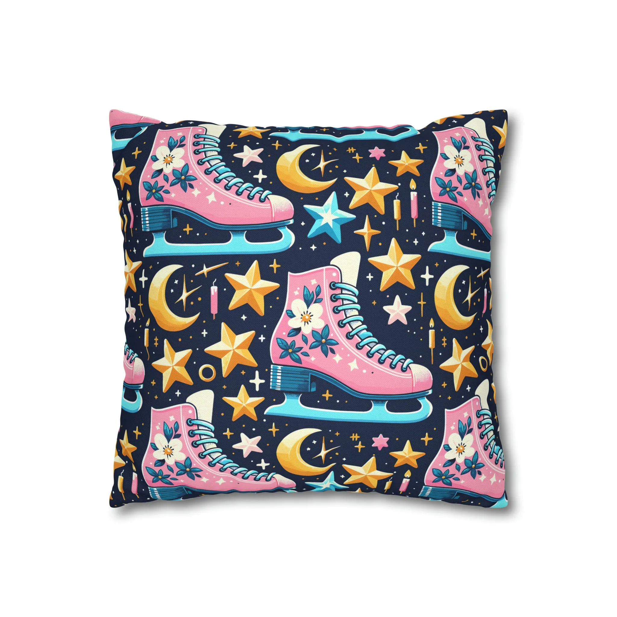 Roller Skates Pillowcase, 80s Vintage Retro Skates Pink Pillow Cover