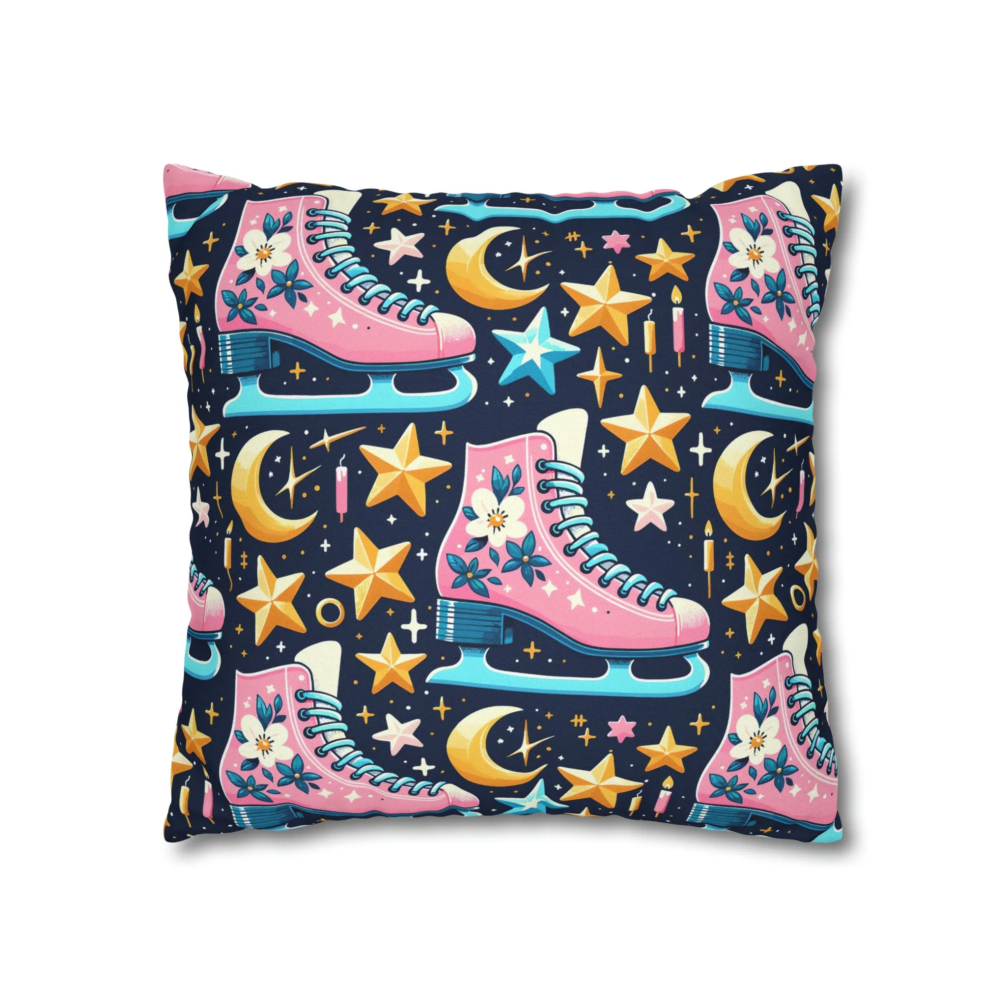 Roller Skates Pillowcase, 80s Vintage Retro Skates Pink Pillow Cover
