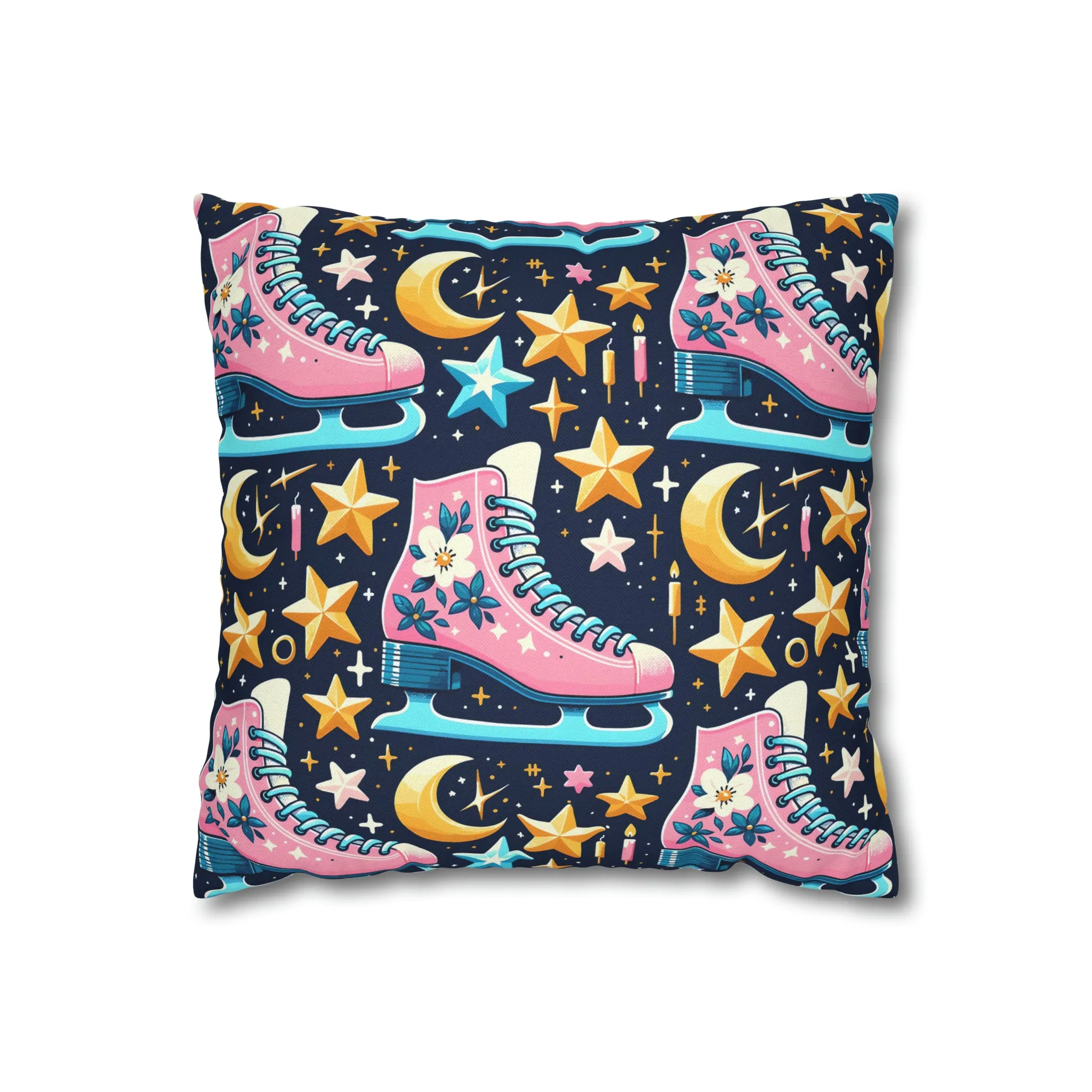Roller Skates Pillowcase, 80s Vintage Retro Skates Pink Pillow Cover