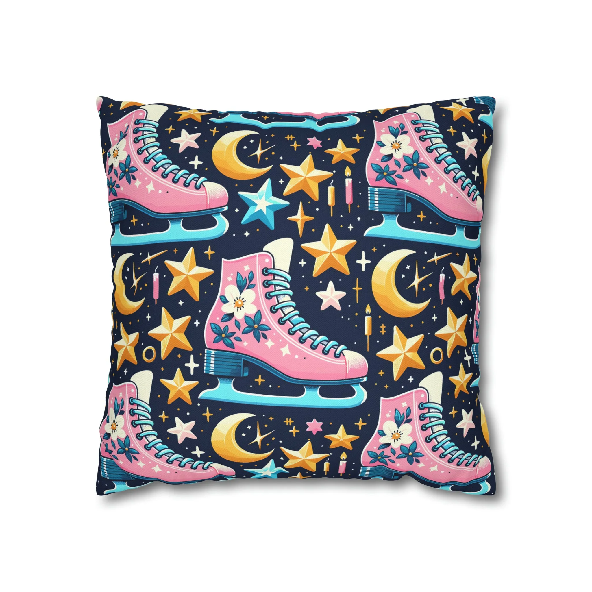 Roller Skates Pillowcase, 80s Vintage Retro Skates Pink Pillow Cover