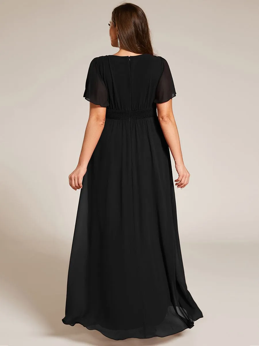 Round Neck Short Sleeve High-Low Chiffon Bridesmaid Dress