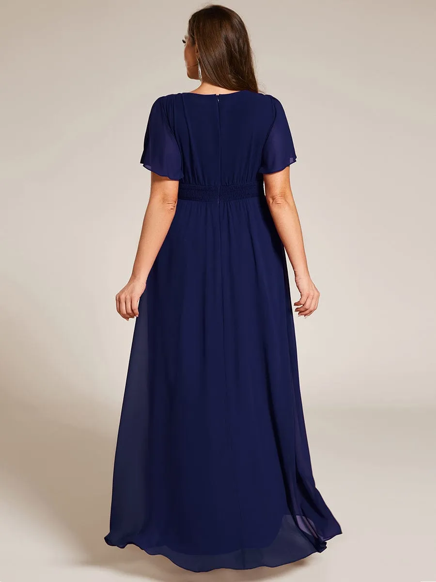 Round Neck Short Sleeve High-Low Chiffon Bridesmaid Dress