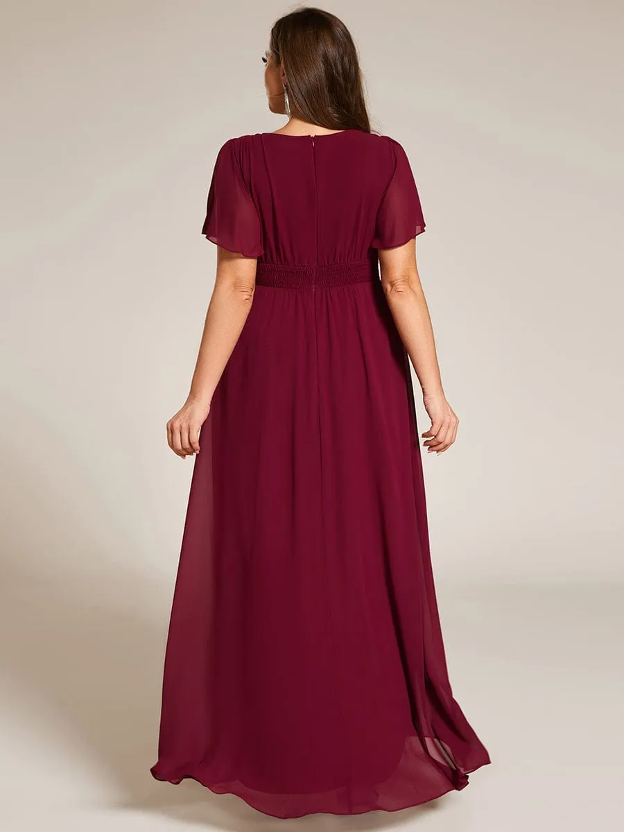 Round Neck Short Sleeve High-Low Chiffon Bridesmaid Dress