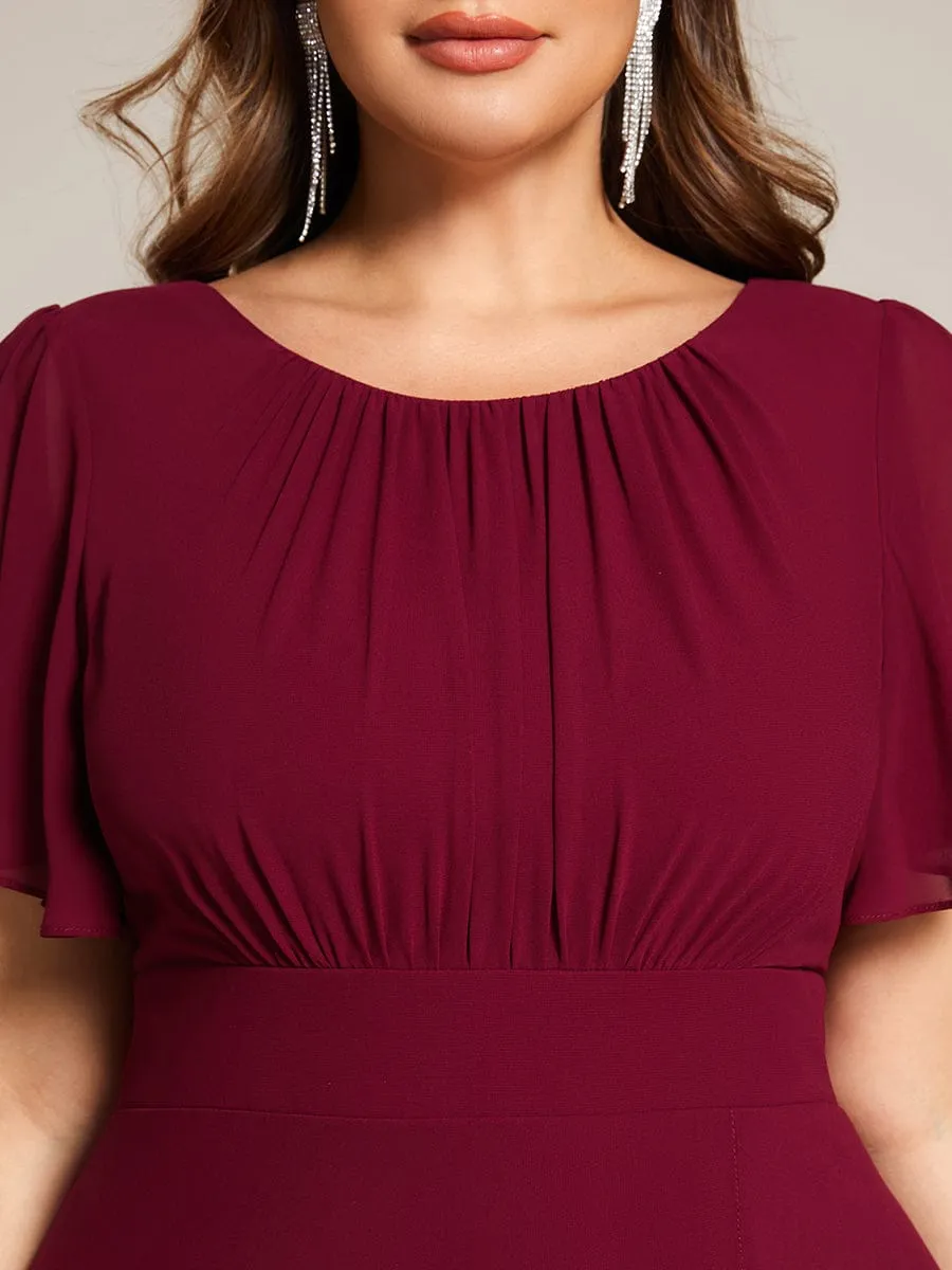 Round Neck Short Sleeve High-Low Chiffon Bridesmaid Dress
