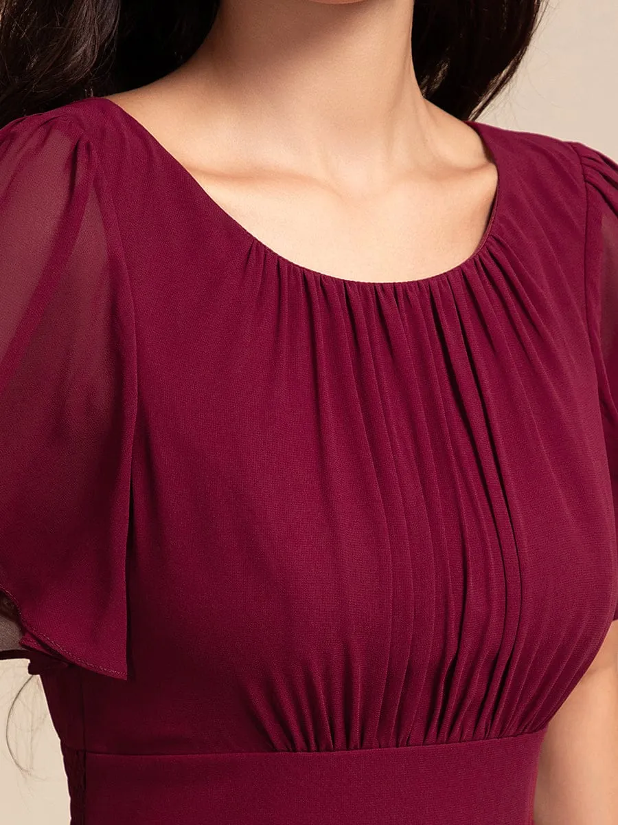 Round Neck Short Sleeve High-Low Chiffon Bridesmaid Dress