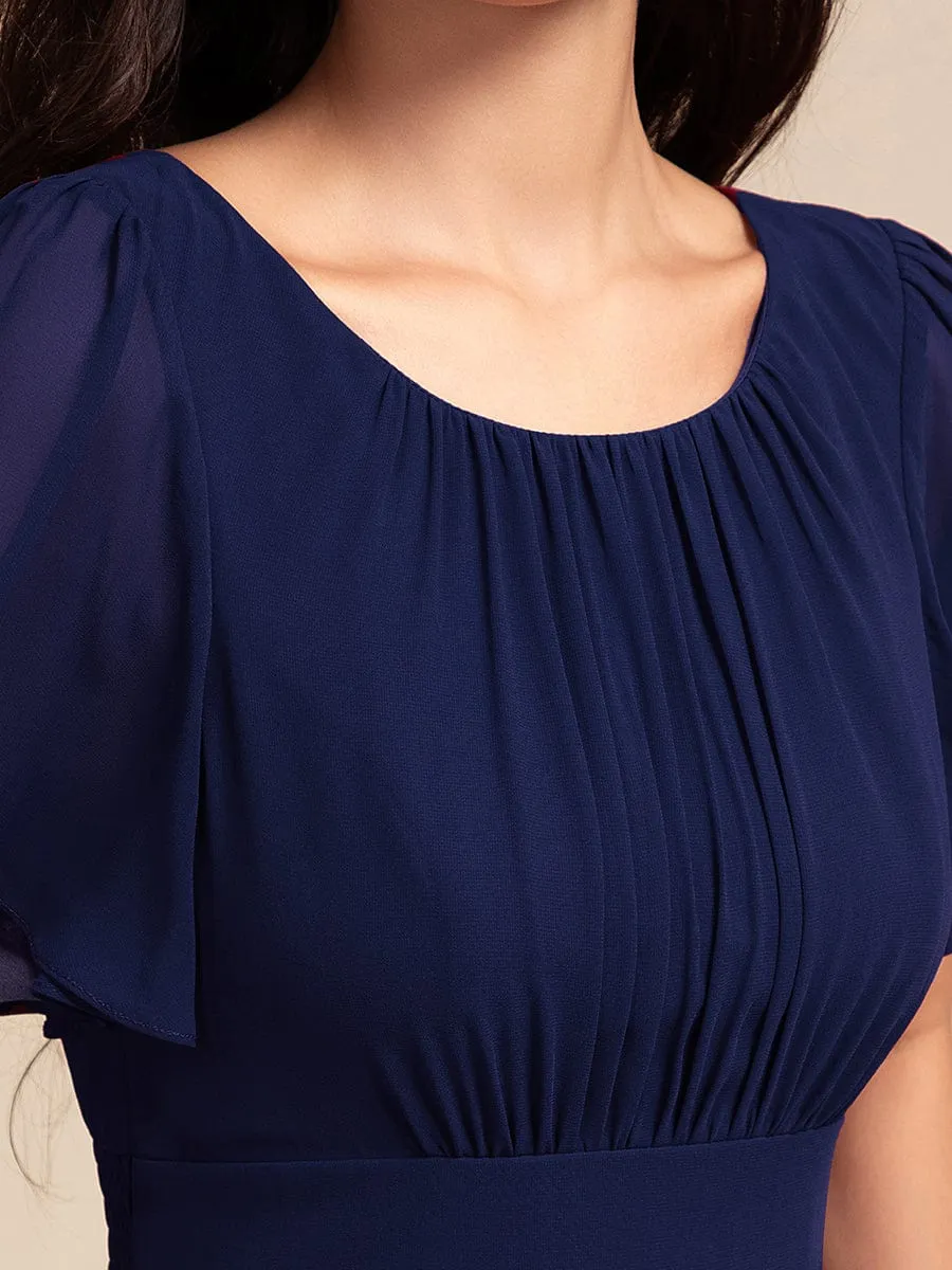 Round Neck Short Sleeve High-Low Chiffon Bridesmaid Dress