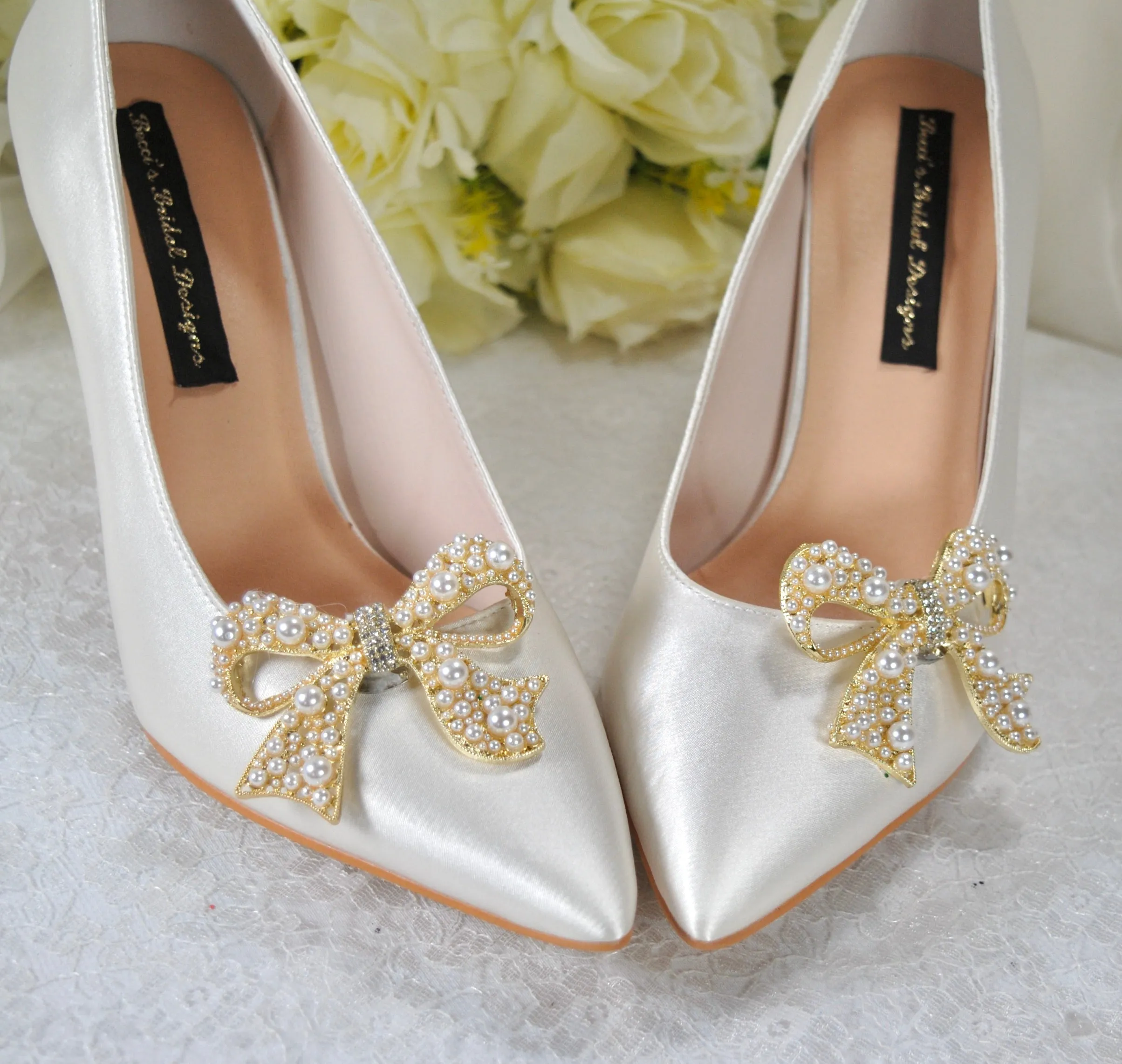 Satin Shoes with Pearl Bow Shoe Clip
