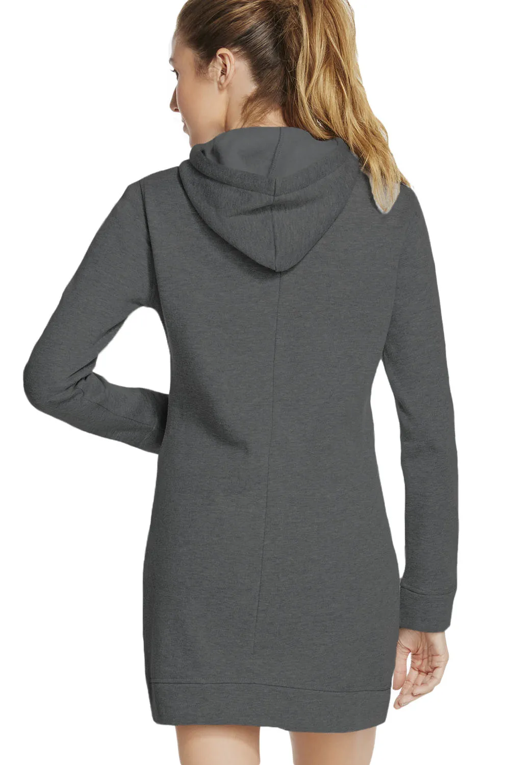 Sexy Dark Grey Slim Fit Pocket Front Hoodie Mini Dress