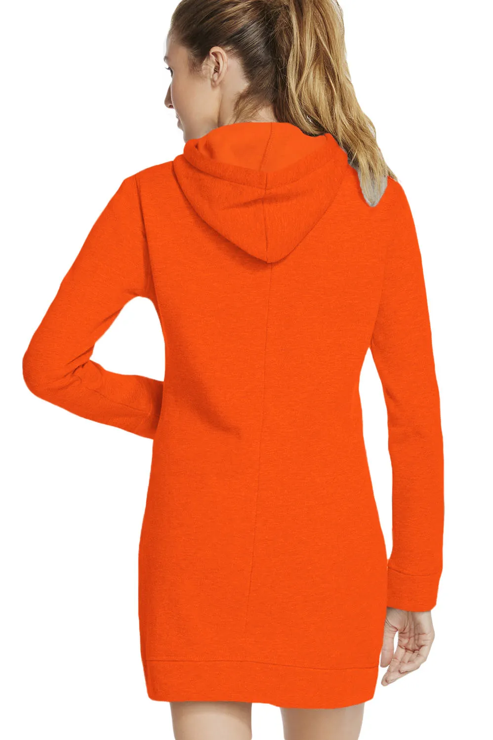 Sexy Orange Slim Fit Pocket Front Hoodie Mini Dress