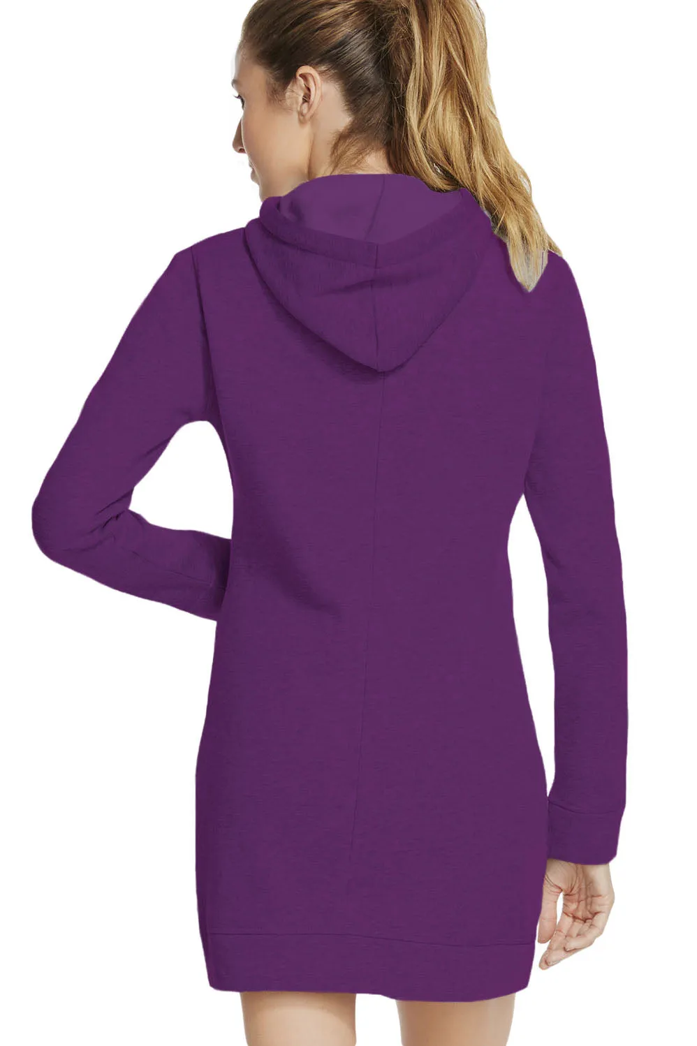 Sexy Purple Slim Fit Pocket Front Hoodie Mini Dress