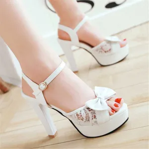 Sweet Lace High Heel Costume Shoes with Bow Accent