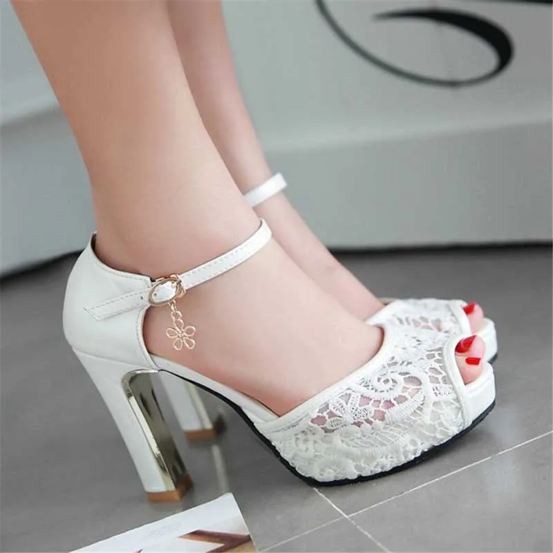 Sweet Lace High Heel Costume Shoes with Bow Accent