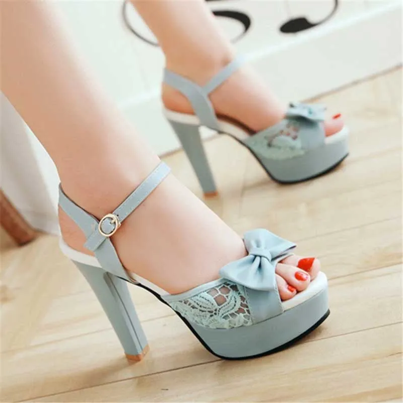 Sweet Lace High Heel Costume Shoes with Bow Accent