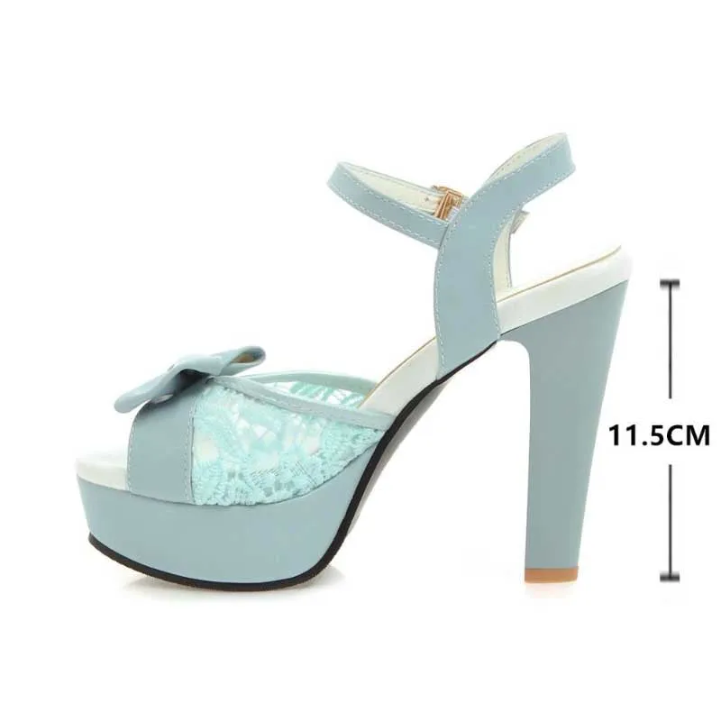Sweet Lace High Heel Costume Shoes with Bow Accent