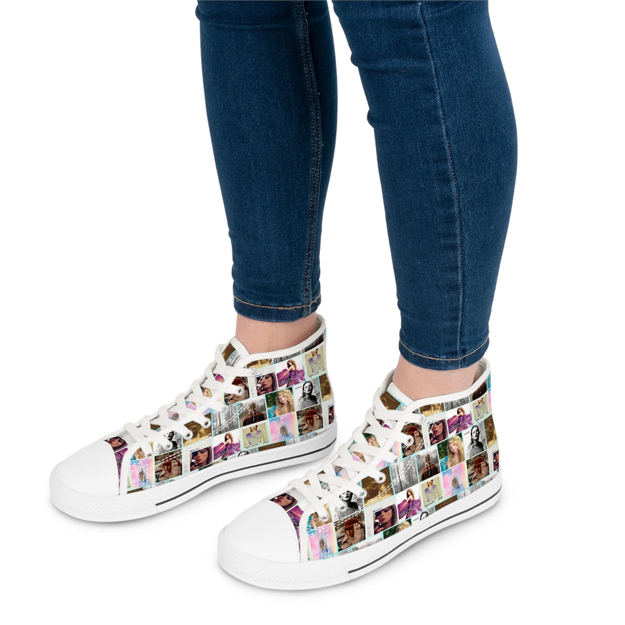Taylor Swift Album Art Collage Pattern Women's High Top Sneakers