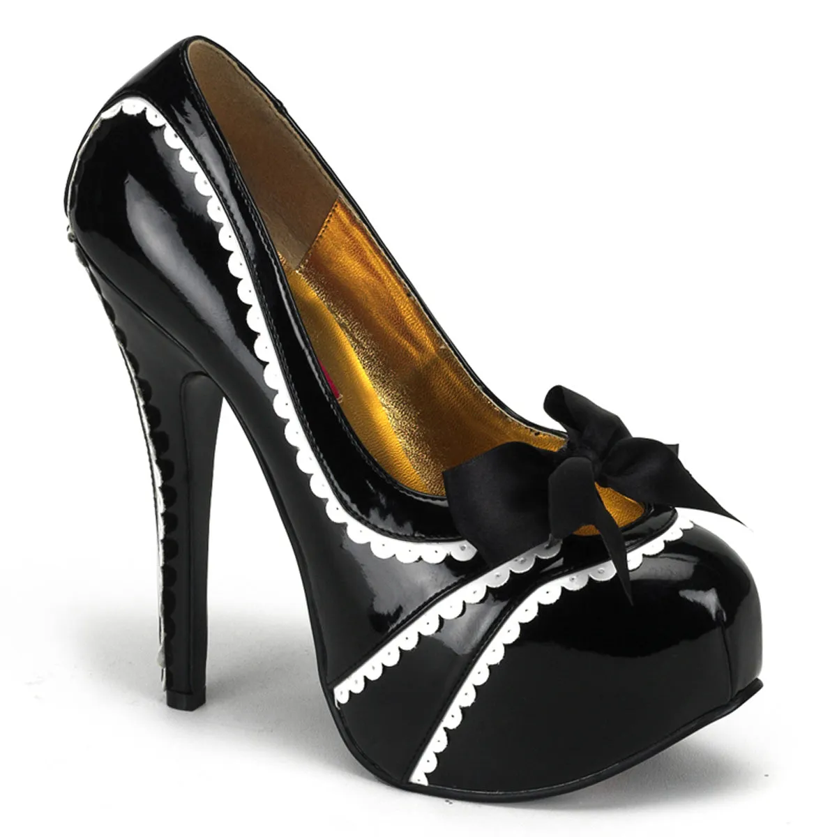 TEEZE-14 Pin Up Girl Shoes Bordello Shoes Black-White Pat