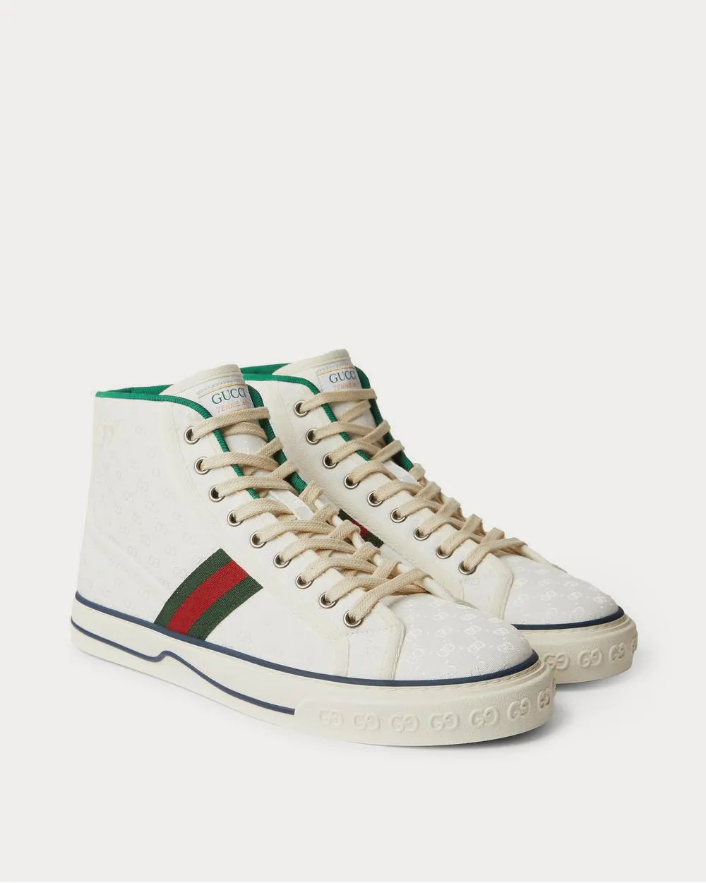 Tennis 1977 Webbing-Trimmed Monogrammed Canvas High-Top  White high top sneakers