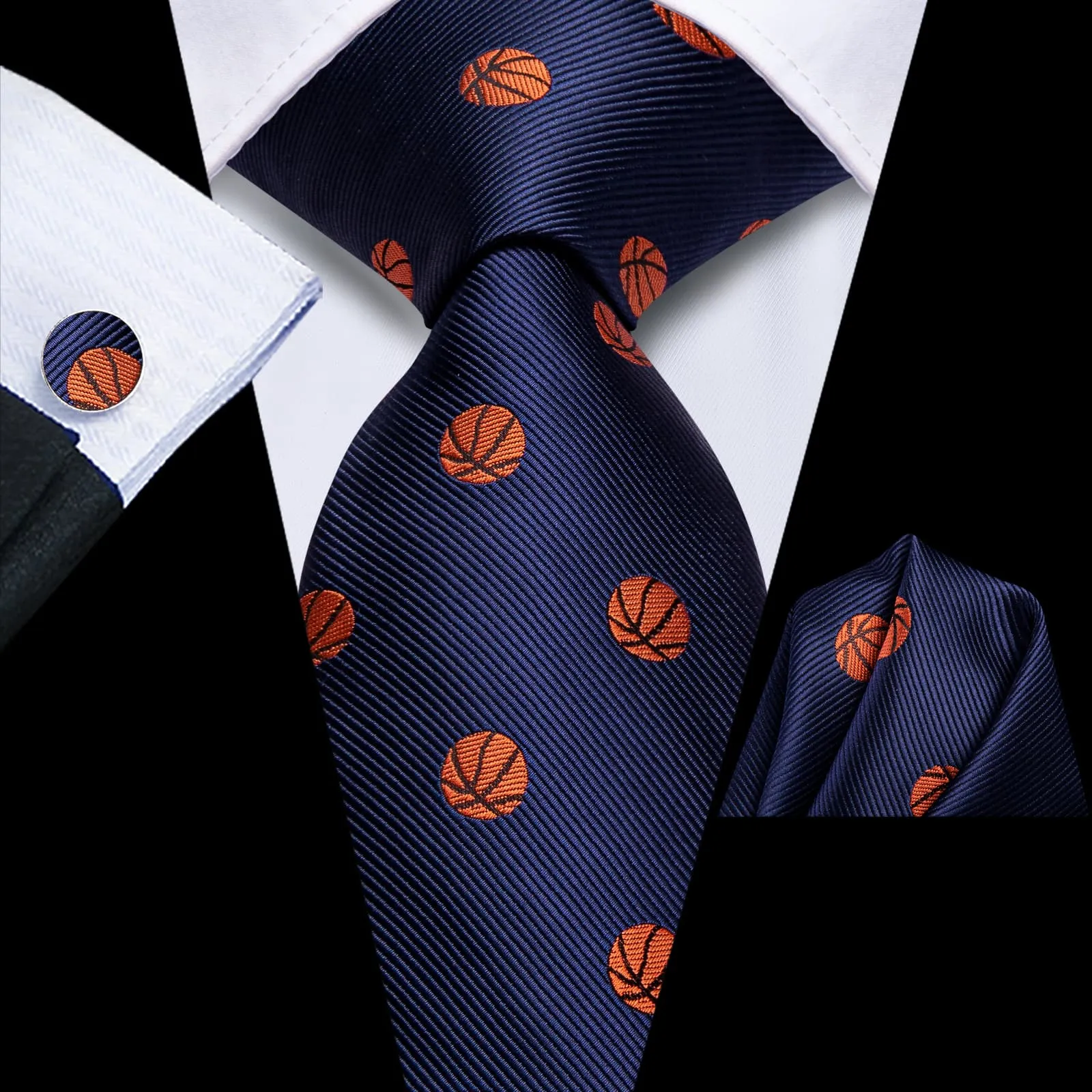 Ties2you Silk Necktie Deep Blue Fun Novelty Football Casual Mens Tie Set