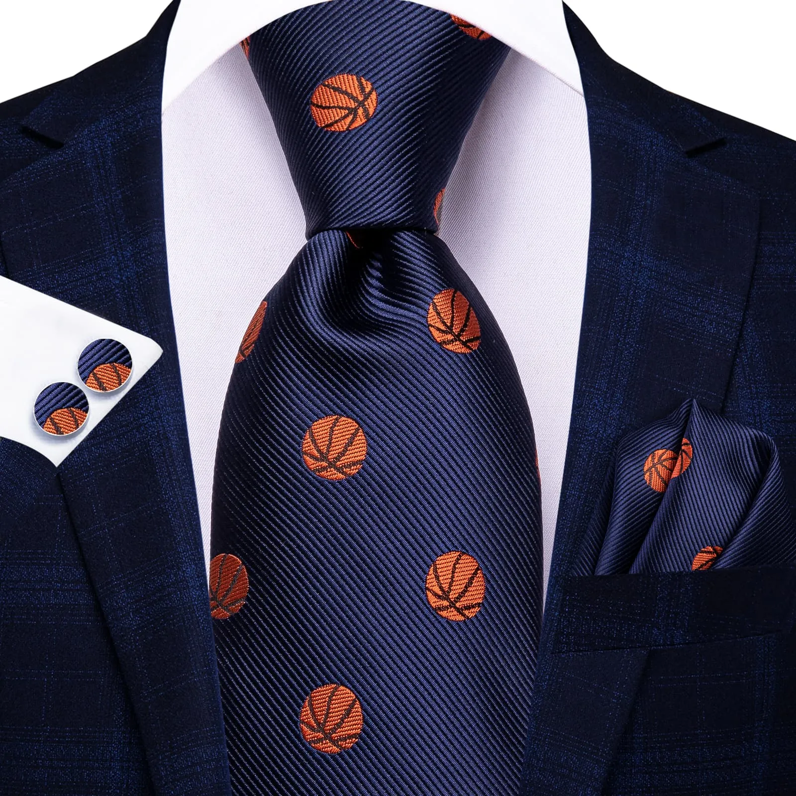 Ties2you Silk Necktie Deep Blue Fun Novelty Football Casual Mens Tie Set