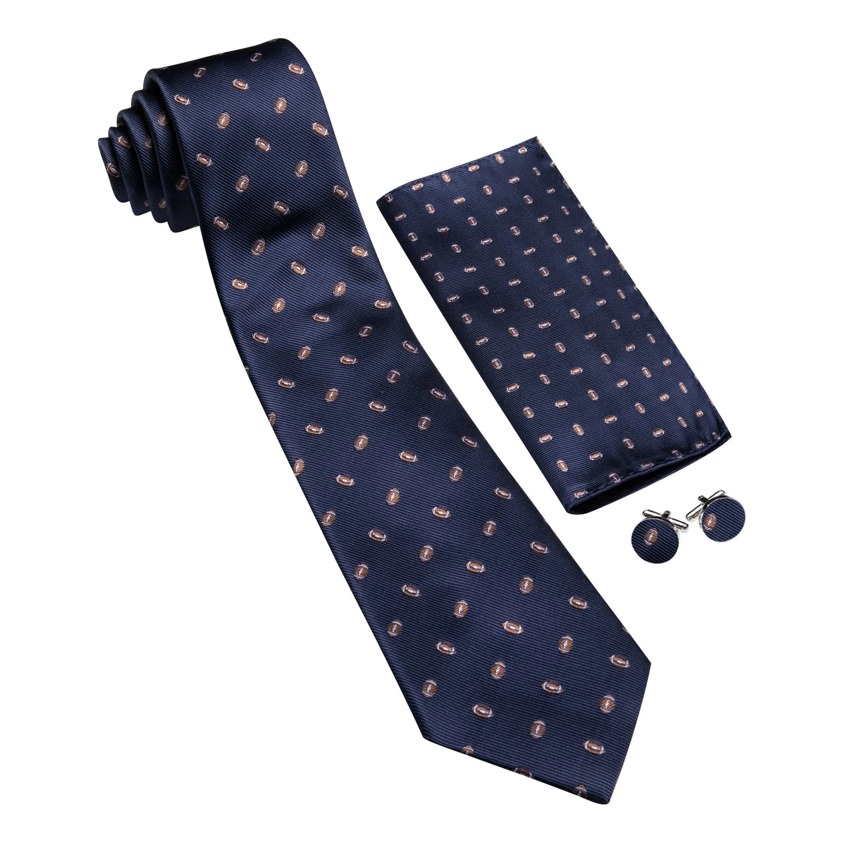 Ties2you Silk Necktie Deep Blue Novelty Football Pattern Mens Tie Set