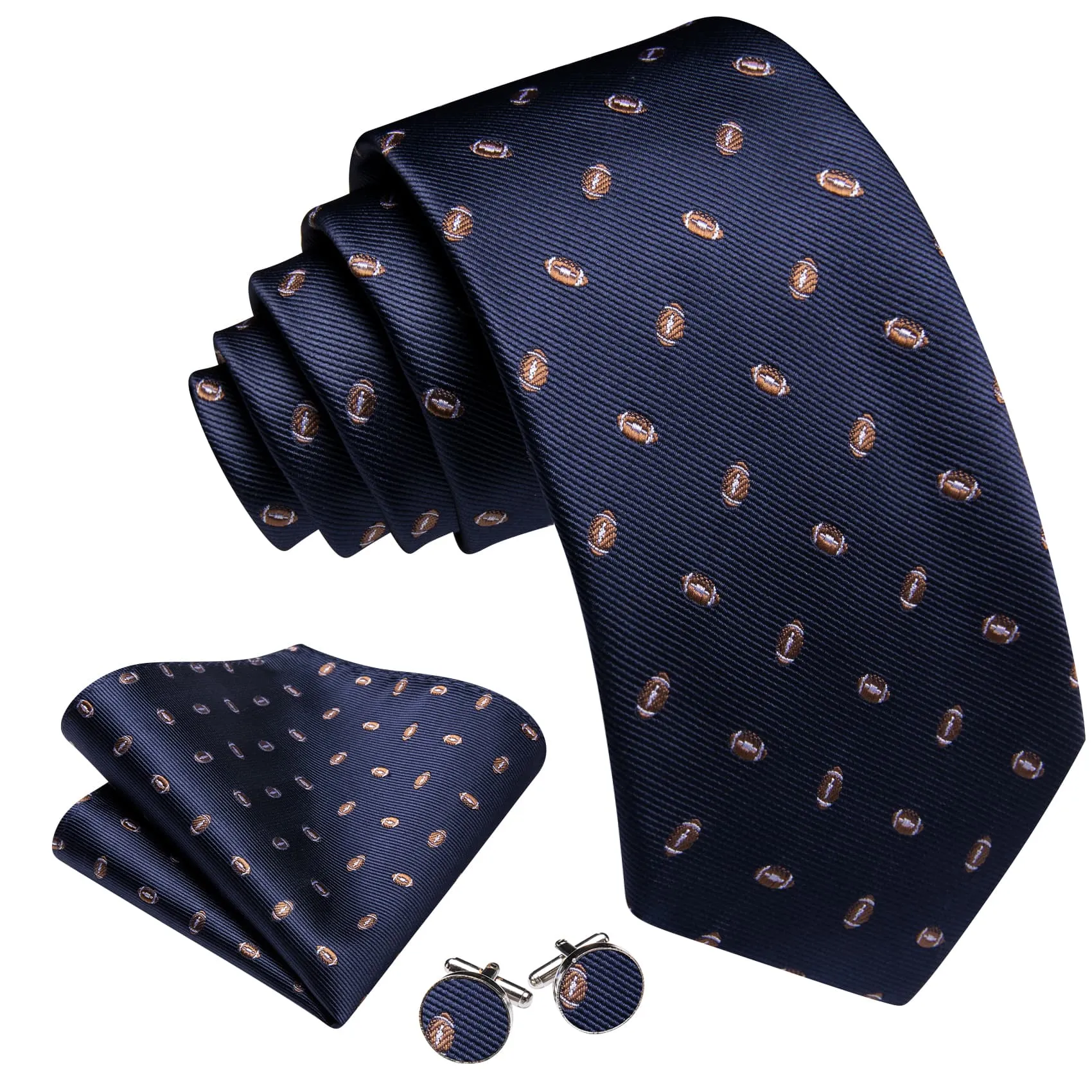 Ties2you Silk Necktie Deep Blue Novelty Football Pattern Mens Tie Set