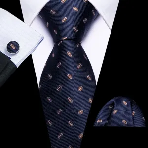 Ties2you Silk Necktie Deep Blue Novelty Football Pattern Mens Tie Set