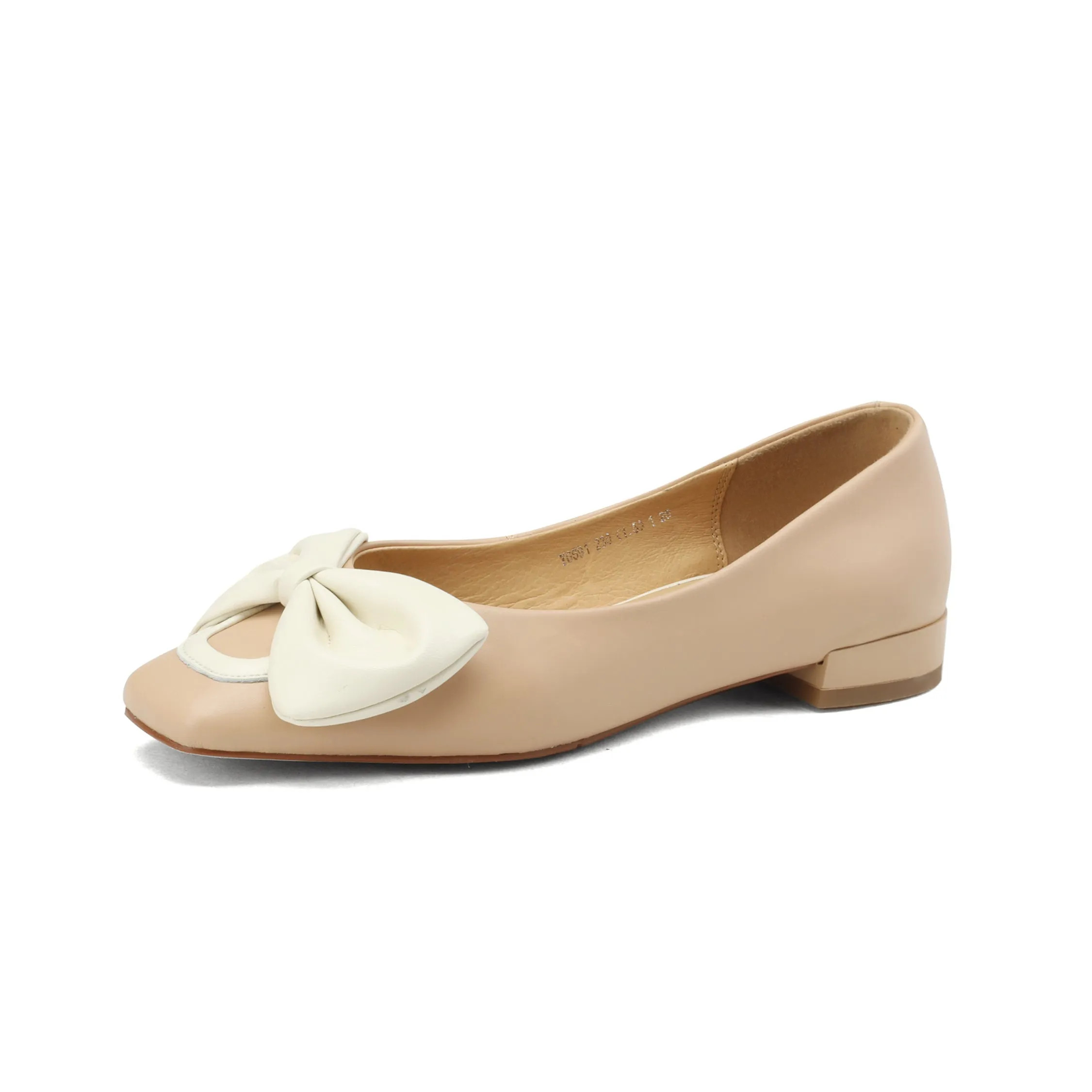 TinaCus Women's Genuine Leather Square Toe Handmade Bowknot Chunky Heels Casual Flats