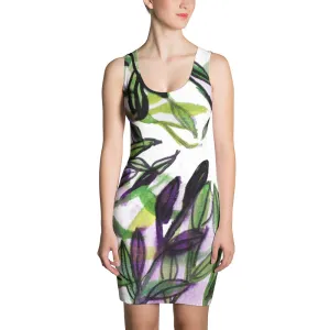Tropical Leaves Print Dress, Premium Sleeveless Designer Long Sleeves Premium Dress-Made in USA/EU