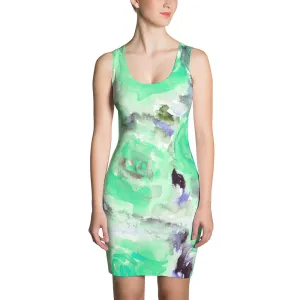 Turquoise Blue Rose Dress, Floral Sleeveless Premium Quality Women Dress - Made in USA/EU
