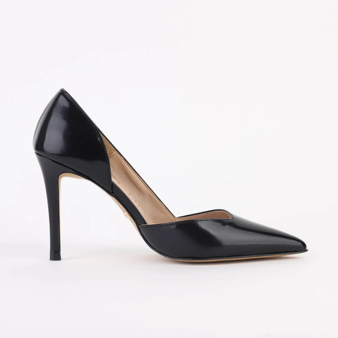 *UK size 1 - MAINZE - black leather , 9cm heels