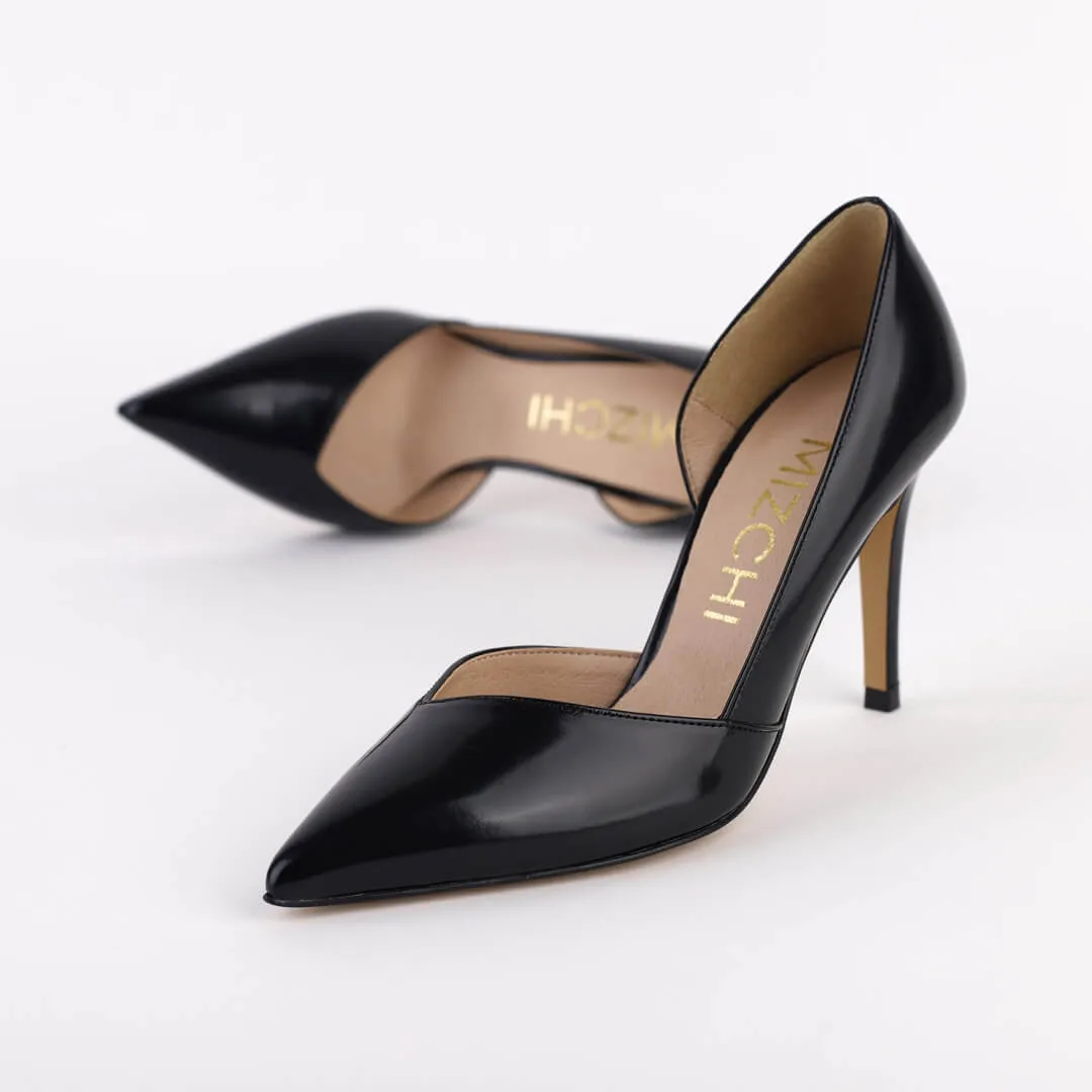 *UK size 1 - MAINZE - black leather , 9cm heels