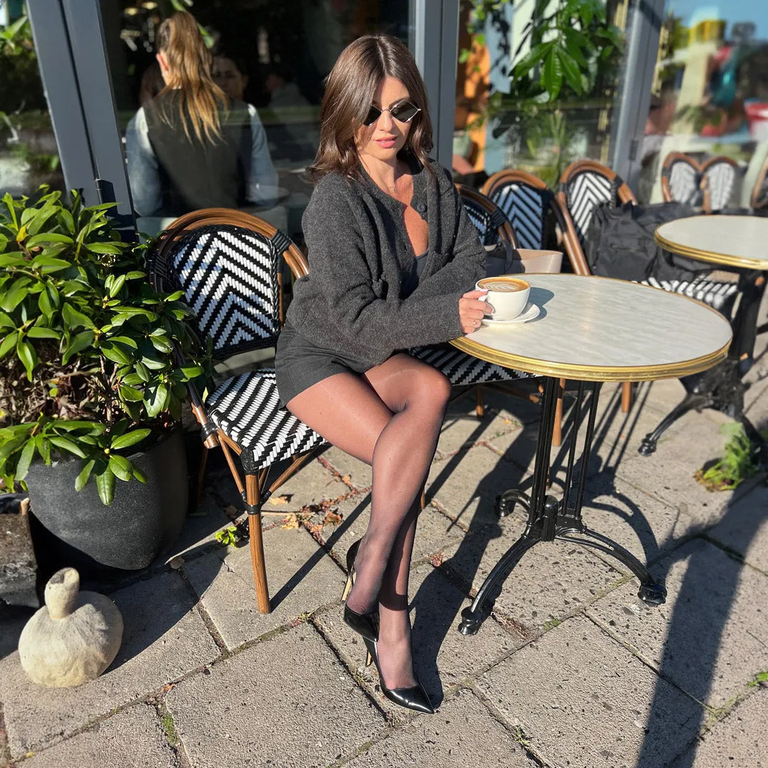 *UK size 1 - MAINZE - black leather , 9cm heels