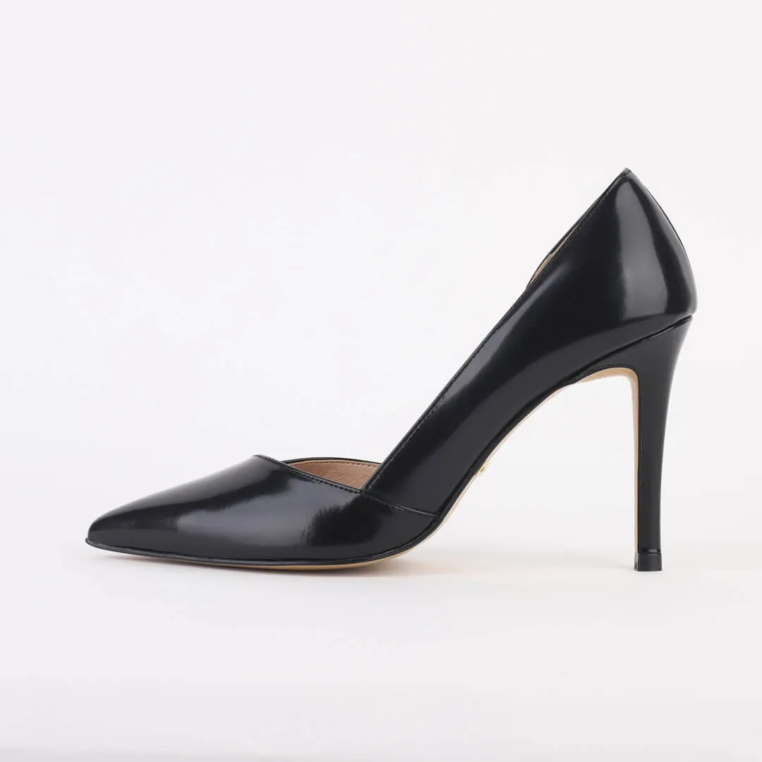 *UK size 1 - MAINZE - black leather , 9cm heels