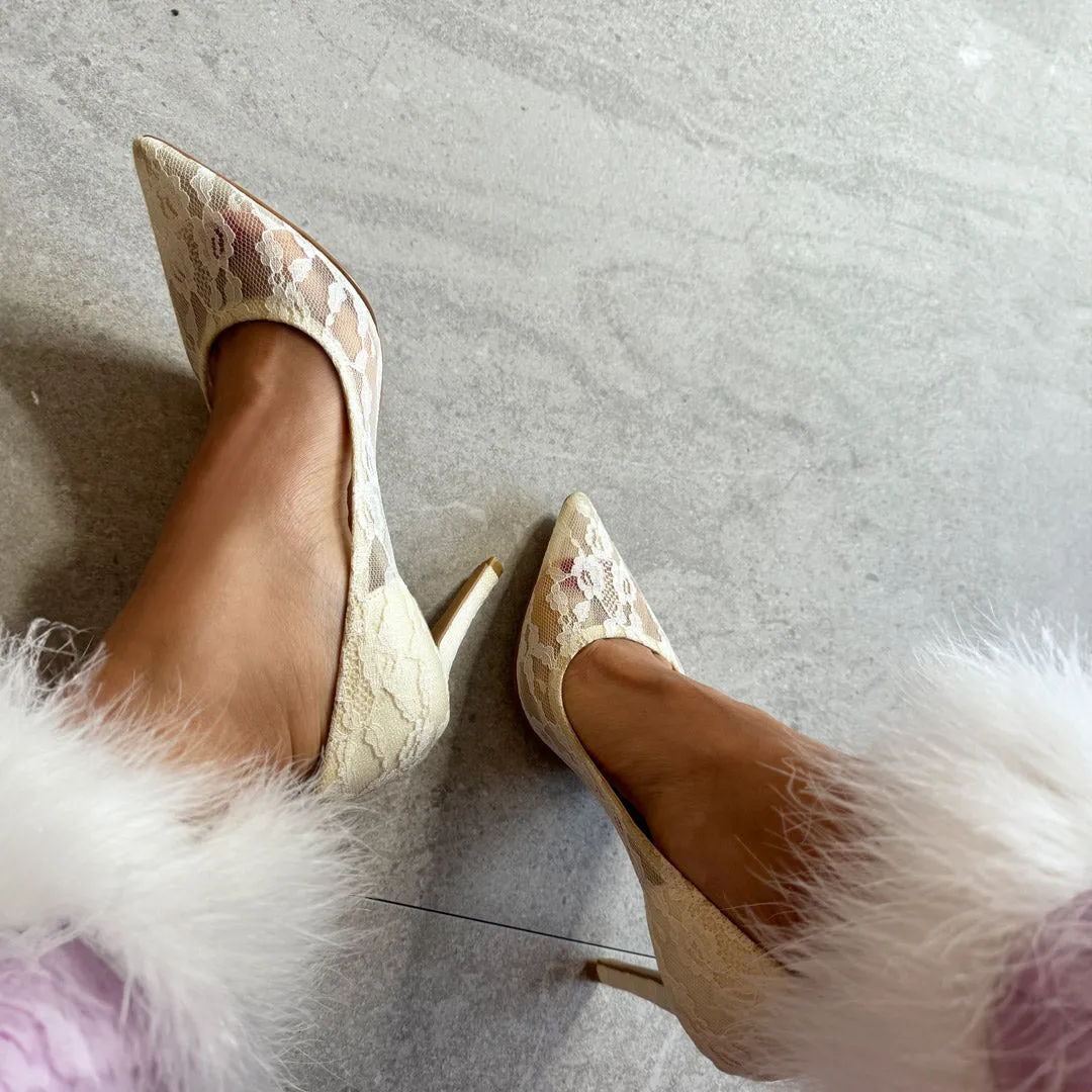 *UK size 2 - FREE LOVE - ivory, 9cm heels