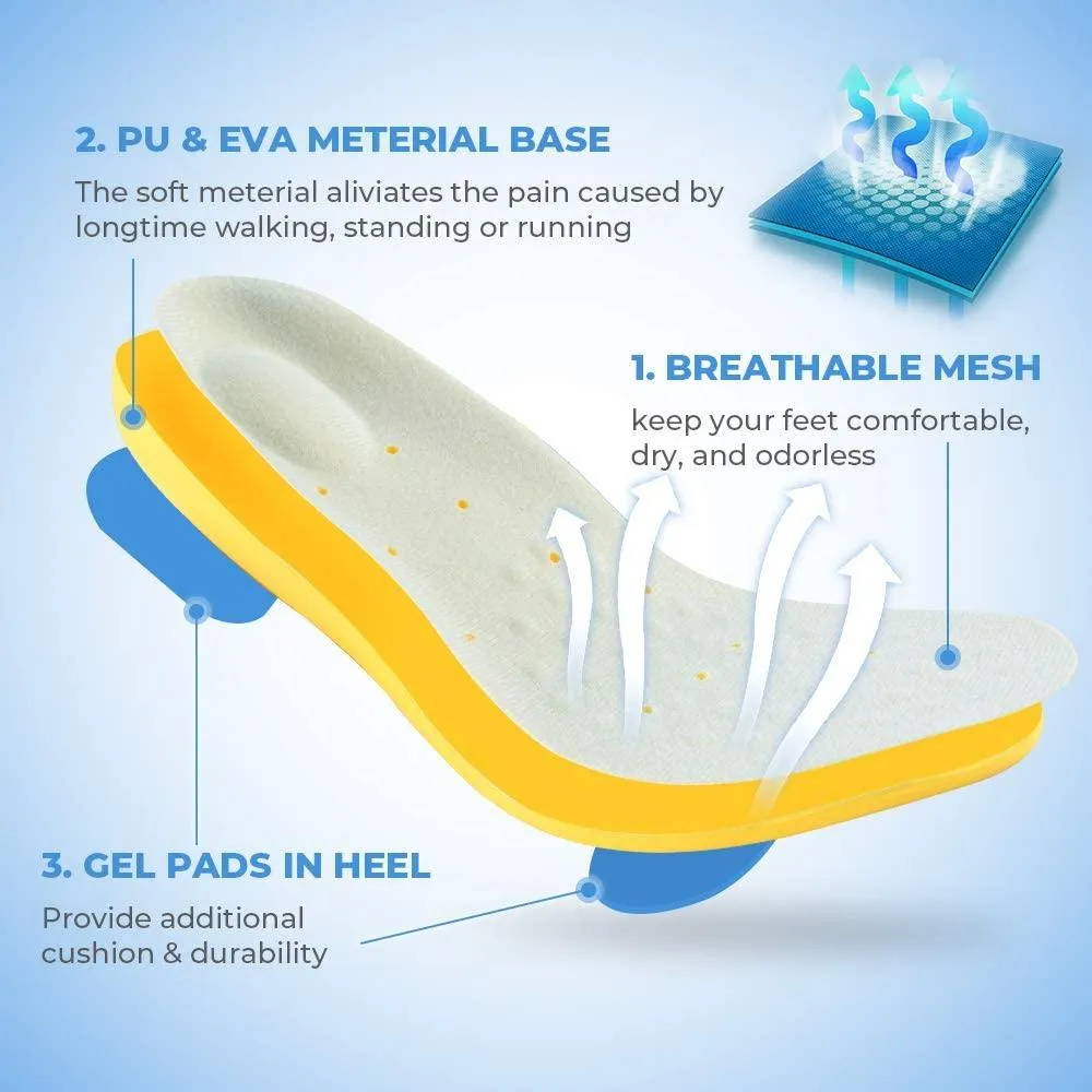 Unisex - Memory Foam Arch Support Insoles Lightweight