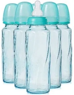 Vented   Baby Bottles Glass 8oz 6pk Teal