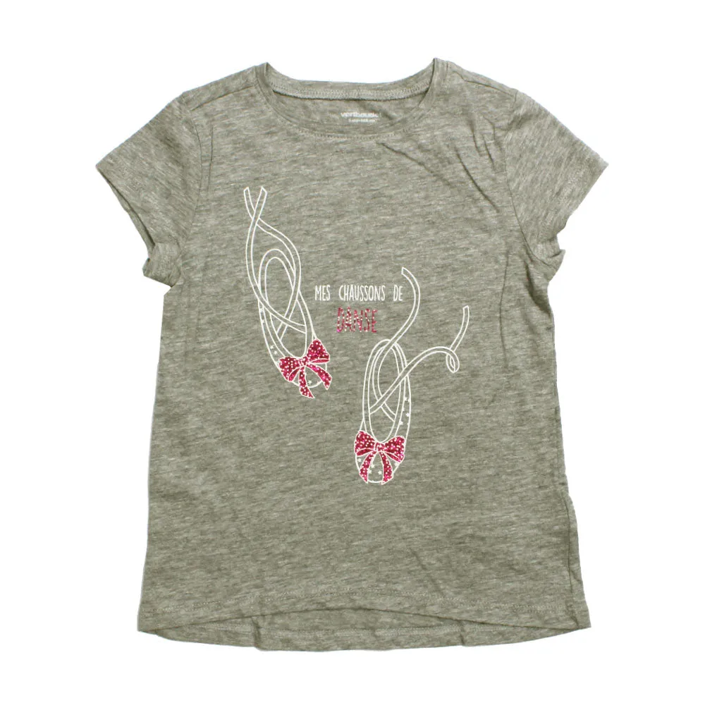 VERBAUDET Dance Shoes Glitter Print Premium Cotton Tshirt