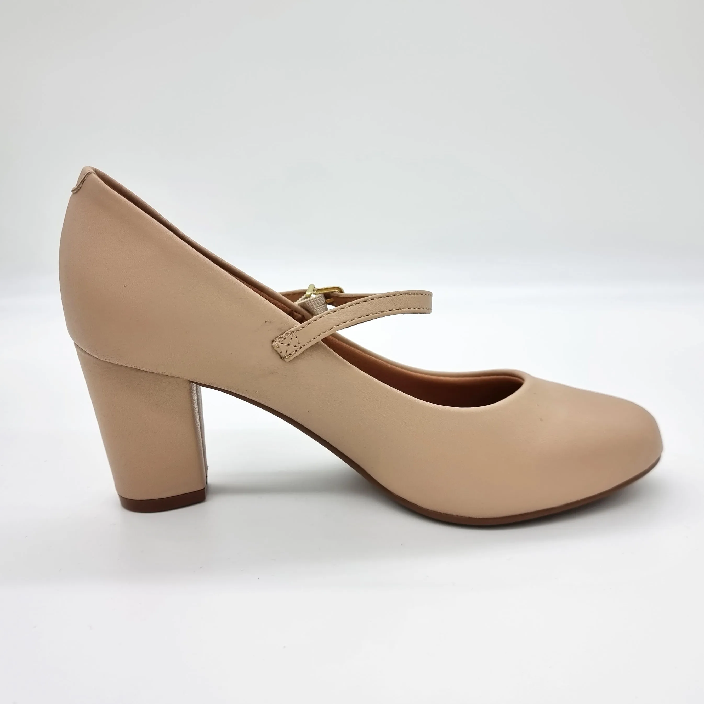 Vizzano 1259-206 Block Heel Round Toe Mary Jane Pump in Beige Napa