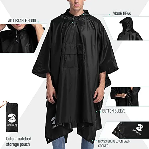 Waterproof Outdoor Men's, Women's - Rain Poncho - (Black)