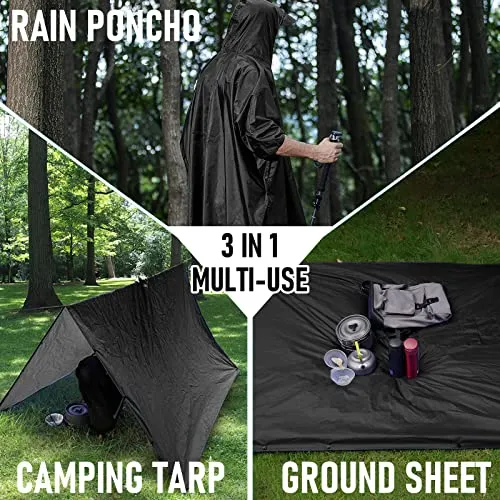 Waterproof Outdoor Men's, Women's - Rain Poncho - (Black)