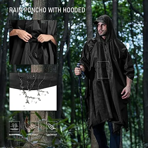 Waterproof Outdoor Men's, Women's - Rain Poncho - (Black)
